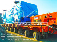 18 axle lines Self propelled modular trailer SPMT side by side combination, transport 350 ton Turbine in Chile South America