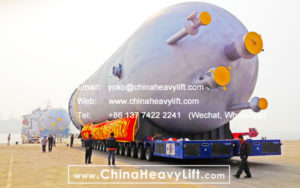 36 axle lines Self-propelled Modular Transporters SPMT load out 600 ton Coke Tower, compatible Goldhofer
