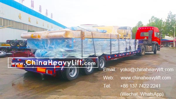 CHINAHEAVYLIFT manufacture 100 ton capacity drop deck (combination type, can be divided into 3 segment), for 12 axle line Goldhofer THP/SL modular trailer to Thailand, www.chinaheavylift.com