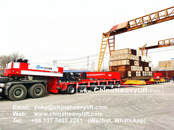 CHINA HEAVY LIFT Loading test 400 ton Drop Deck with Spread Loading Beam with Gooseneck and 13 axle lines Modular Trailer compatible Goldhofer THP/SL, www.chinaheavylift.com