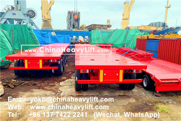 CHINA HEAVY LIFT manufacture 10 axle Hydraulic Lowbed Trailer for Wind Tower Section transportation in Haiphong Vietnam, www.chinaheavylift.com