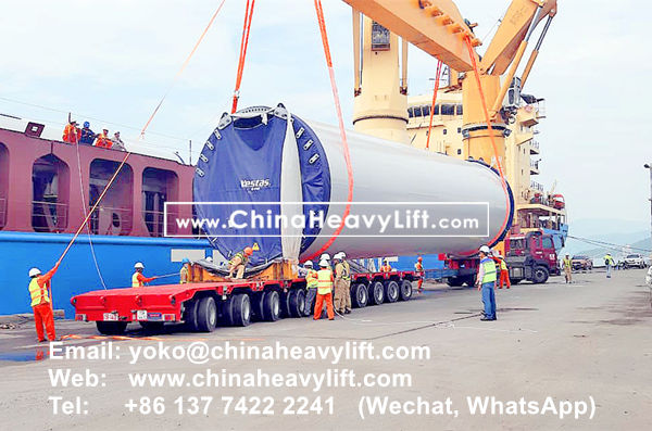 CHINA HEAVY LIFT manufacture 10 axle Hydraulic Lowbed Trailer for Wind Tower Section transportation in Haiphong Vietnam, www.chinaheavylift.com
