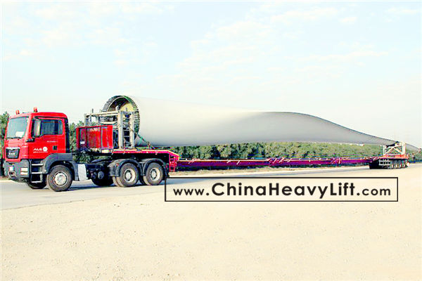 CHINA HEAVY LIFT manufacture Telescopic Extendable wind turbine blade trailer, www.chinaheavylift.com