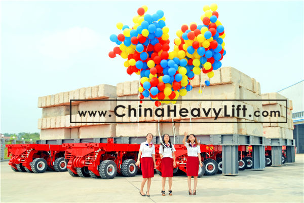 CHINA HEAVY LIFT manufacture Self-propelled Modular Transporters (SPMT) Scheuerle model 52 axle line SPMT 2000 ton loading test, www.chinaheavylift.com