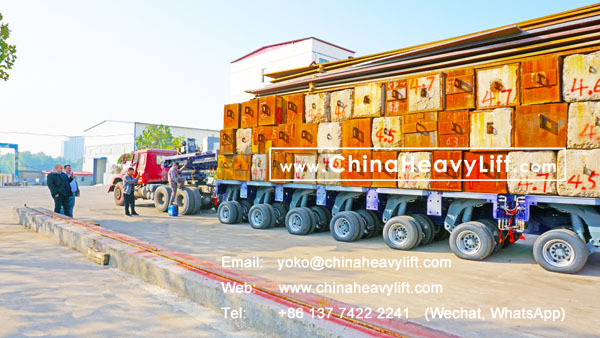 CHINA HEAVY LIFT 10 axle lines Modular Trailer hydraulic multi axle heavy loading test 450 ton in factory, total 20 axle lines compatible Goldhofer for Mid-East heavy transport company, www.chinaheavylift.com