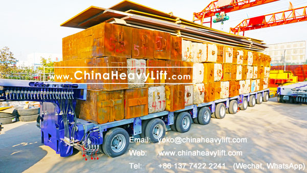 CHINA HEAVY LIFT 10 axle lines Modular Trailer hydraulic multi axle heavy loading test 450 ton in factory, total 20 axle lines compatible Goldhofer for Mid-East heavy transport company, www.chinaheavylift.com