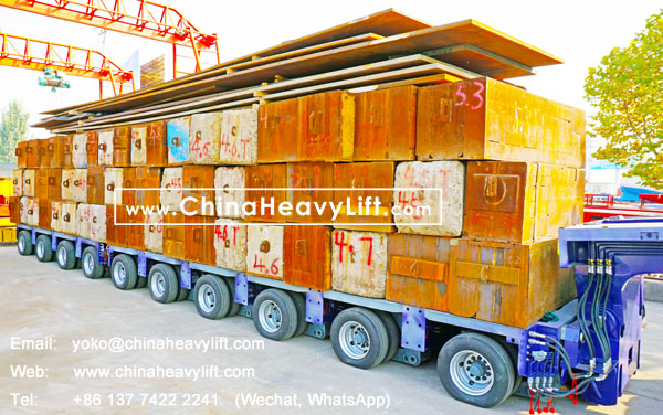 CHINA HEAVY LIFT 10 axle lines Modular Trailer hydraulic multi axle heavy loading test 450 ton in factory, total 20 axle lines compatible Goldhofer for Mid-East heavy transport company, www.chinaheavylift.com
