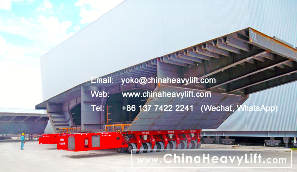 CHINA HEAVY LIFT manufacture 12 axle lines Self-propelled Modular Transporters SPMT side by side move Ship section hull segment, www.chinaheavylift.com