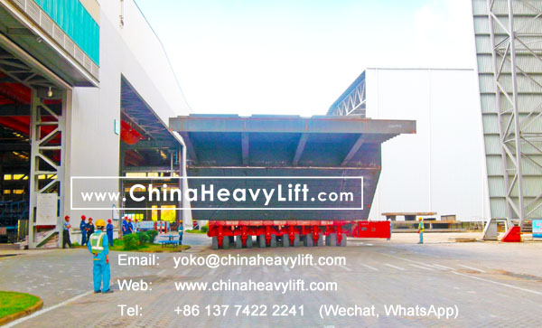 CHINA HEAVY LIFT manufacture 12 axle lines Self-propelled Modular Transporters SPMT side by side move Ship section hull segment, www.chinaheavylift.com