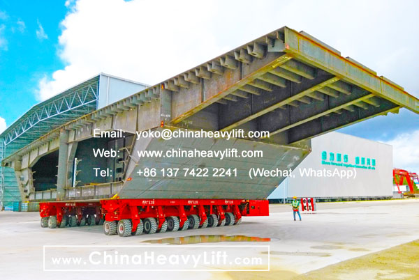 CHINA HEAVY LIFT manufacture 12 axle lines Self-propelled Modular Transporters SPMT side by side move Ship section hull segment, www.chinaheavylift.com