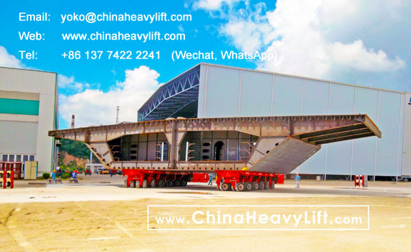 CHINA HEAVY LIFT manufacture 12 axle lines Self-propelled Modular Transporters SPMT side by side move Ship section hull segment, www.chinaheavylift.com