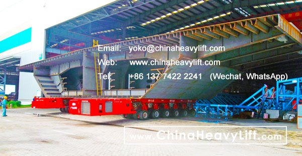 CHINA HEAVY LIFT manufacture 12 axle lines Self-propelled Modular Transporters SPMT side by side move Ship section hull segment, www.chinaheavylift.com