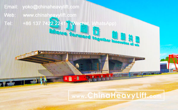 CHINA HEAVY LIFT manufacture 12 axle lines Self-propelled Modular Transporters SPMT side by side move Ship section hull segment, www.chinaheavylift.com