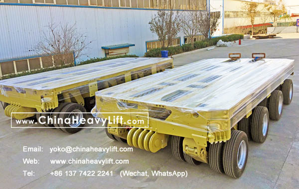 CHINAHEAVYLIFT manufacture 16 axle lines Modular Trailer hydraulic multi axle and Spacer for Kuwait, compatible with Goldhofer THP/SL heavy duty module and SPMT, www.chinaheavylift.com