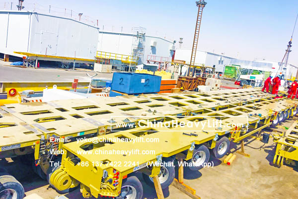 CHINAHEAVYLIFT manufacture 16 axle lines Modular Trailer hydraulic multi axle and Spacer for Kuwait, compatible with Goldhofer THP/SL heavy duty module and SPMT, www.chinaheavylift.com