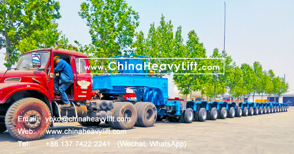 CHINA HEAVY LIFT manufacture 19 axle lines Modular Trailer hydraulic multi axle and Gooseneck for Bolivia South America, www.chinaheavylift.com