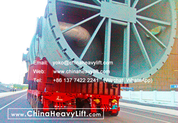 CHINA HEAVY LIFT manufacture 24 axle lines Self-propelled Modular Transporters SPMT side by side successfully transport 500 ton Evaporator reactor, www.chinaheavylift.com