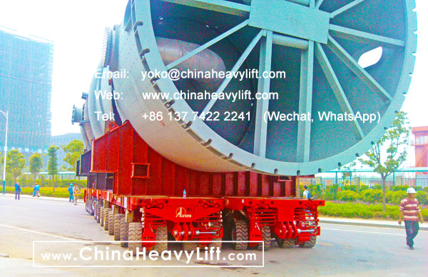 CHINA HEAVY LIFT manufacture 24 axle lines Self-propelled Modular Transporters SPMT side by side successfully transport 500 ton Evaporator reactor, www.chinaheavylift.com