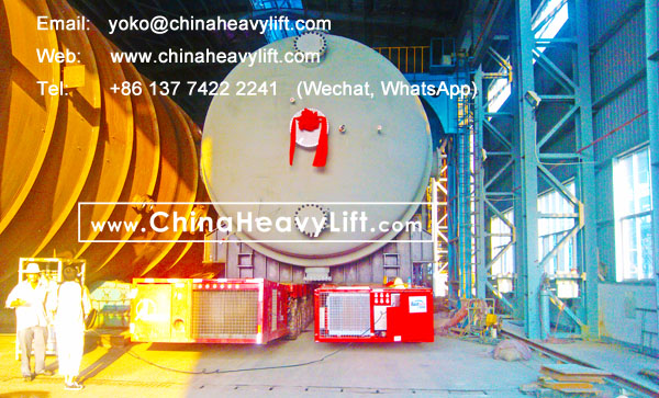 CHINA HEAVY LIFT manufacture 24 axle lines Self-propelled Modular Transporters SPMT side by side successfully transport 500 ton Evaporator reactor, www.chinaheavylift.com