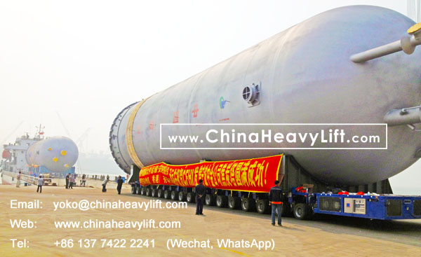 CHINA HEAVY LIFT manufacture 36 axle lines Self-propelled Modular Transporters SPMT side by side to load out 600 ton Coke Tower, compatible Goldhofer, www.chinaheavylift.com