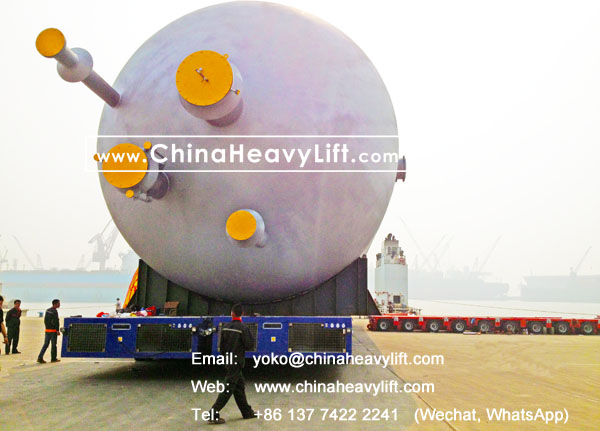 CHINA HEAVY LIFT manufacture 36 axle lines Self-propelled Modular Transporters SPMT side by side to load out 600 ton Coke Tower, compatible Goldhofer, www.chinaheavylift.com