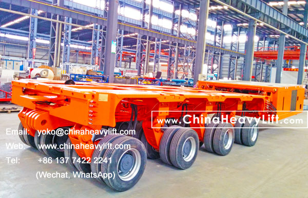 CHINA HEAVY LIFT manufacture Self propelled modular trailer SPMT for Chile South America, combine with 14 axle lines modular trailer, www.chinaheavylift.com