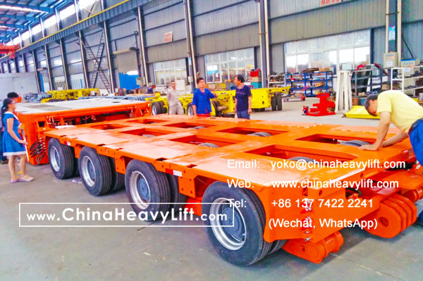 CHINA HEAVY LIFT manufacture Self propelled modular trailer SPMT for Chile South America, combine with 14 axle lines modular trailer, www.chinaheavylift.com