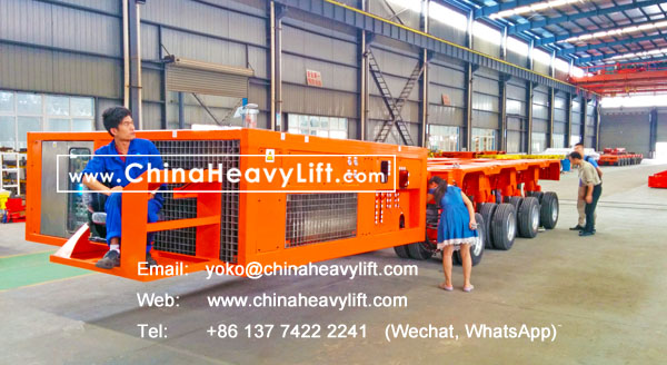 CHINA HEAVY LIFT manufacture Self propelled modular trailer SPMT for Chile South America, combine with 14 axle lines modular trailer, www.chinaheavylift.com