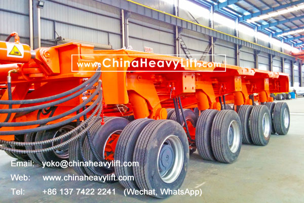 CHINA HEAVY LIFT manufacture Self propelled modular trailer SPMT for Chile South America, combine with 14 axle lines modular trailer, www.chinaheavylift.com