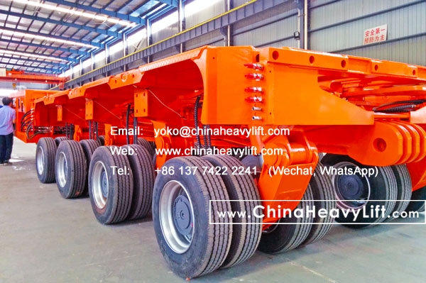 CHINA HEAVY LIFT manufacture Self propelled modular trailer SPMT for Chile South America, combine with 14 axle lines modular trailer, www.chinaheavylift.com