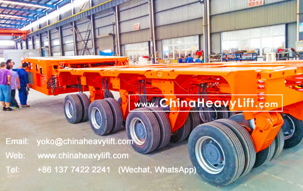 CHINA HEAVY LIFT manufacture Self propelled modular trailer SPMT for Chile South America, combine with 14 axle lines modular trailer, www.chinaheavylift.com