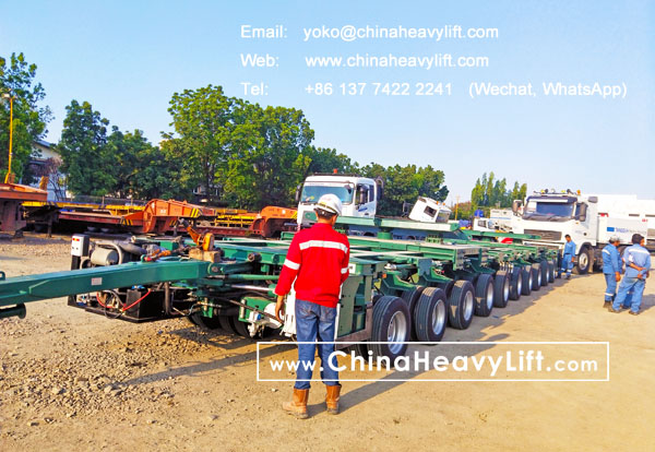 CHINAHEAVYLIFT manufacture 10 axle lines Hydraulic multi axle trailer modular trailers and 200 ton Turntable for Indonesia bridge girder project, www.chinaheavylift.com