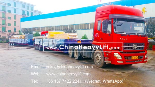 CHINAHEAVYLIFT manufacture 100 ton capacity drop deck (combination type, can be divided into 3 segment), for 12 axle line Goldhofer THP/SL modular trailer to Thailand, www.chinaheavylift.com