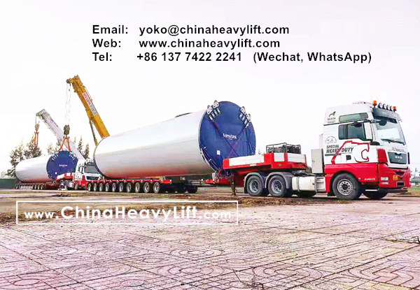 CHINA HEAVY LIFT manufacture 10 axle Extendable Hydraulic Lowbed Trailer for Wind Tower Section transportation in Vietnam, www.chinaheavylift.com