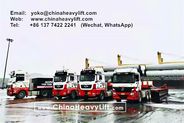 CHINA HEAVY LIFT manufacture 10 axle Extendable Hydraulic Lowbed Trailer for Wind Tower Section transportation in Vietnam, www.chinaheavylift.com