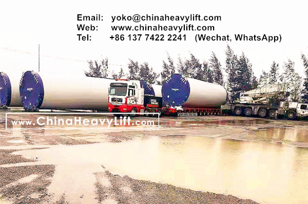 CHINA HEAVY LIFT manufacture 10 axle Extendable Hydraulic Lowbed Trailer for Wind Tower Section transportation in Vietnam, www.chinaheavylift.com