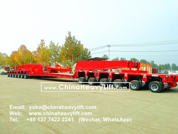 CHINA HEAVY LIFT manufacture 400 ton Drop Deck with girder beam Spread Loading Beam and Gooseneck and modular trailer compatible Goldhofer, www.chinaheavylift.com