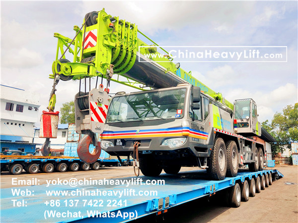 CHINA HEAVY LIFT manufacture 2 units 7 axle extendable hydraulic lowbed trailer with hydraulic ramp for Truck Crane transportation in Malaysia, www.chinaheavylift.com