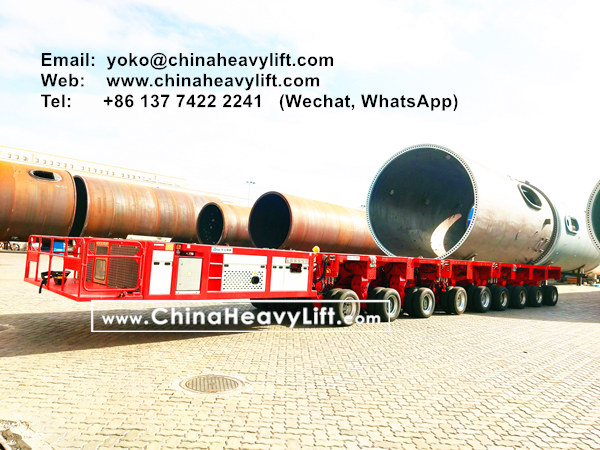 CHINA HEAVY LIFT manufacture 9 axle line SPMT Self propelled modular trailer compatible Goldhofer for Offshore Wind Tower, www.chinaheavylift.com