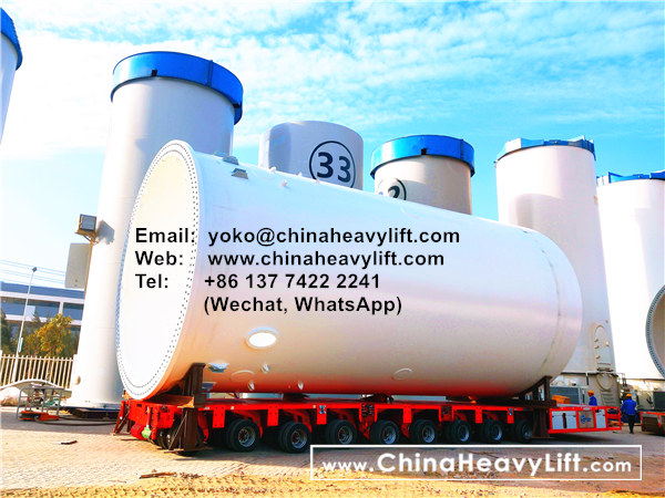 CHINA HEAVY LIFT manufacture 9 axle line SPMT Self propelled modular trailer compatible Goldhofer for Offshore Wind Tower, www.chinaheavylift.com