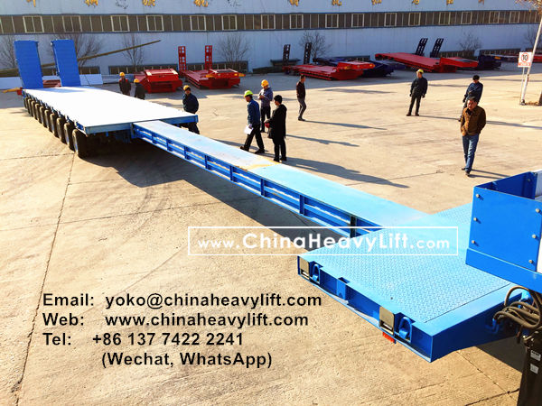 CHINA HEAVY LIFT manufacture 10 axle Extendable 32m length Hydraulic suspension Lowbed Trailer with Hydraulic Ramp for Vietnam, www.chinaheavylift.com