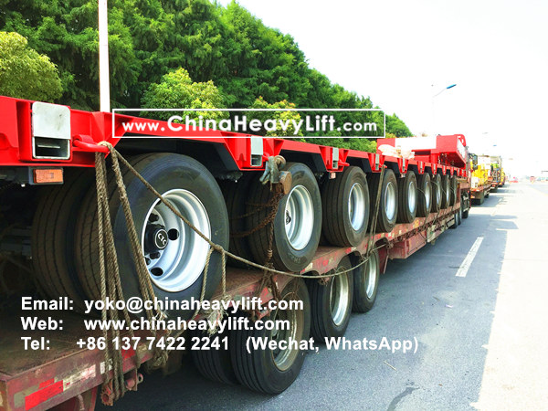 CHINA HEAVY LIFT manufacture 10 axle extendable hydraulic lowbed trailer, ready for delivery to Vietnam wind power project, www.chinaheavylift.com