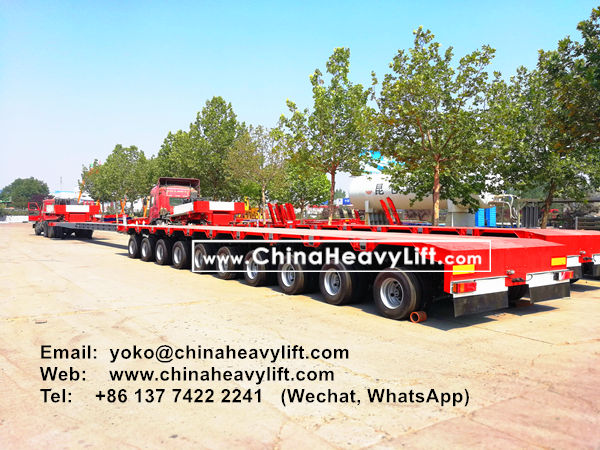 CHINA HEAVY LIFT manufacture 2 units 10 axle Extendable 32m length Hydraulic suspension Lowbed Trailer for Vietnam Wind power project , www.chinaheavylift.com