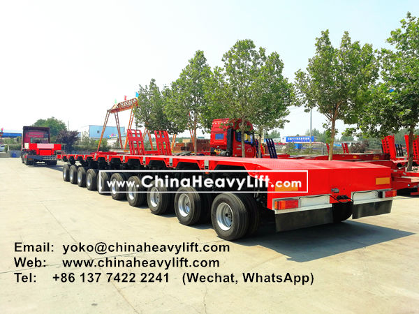 CHINA HEAVY LIFT manufacture 2 units 10 axle Extendable 32m length Hydraulic suspension Lowbed Trailer for Vietnam Wind power project , www.chinaheavylift.com