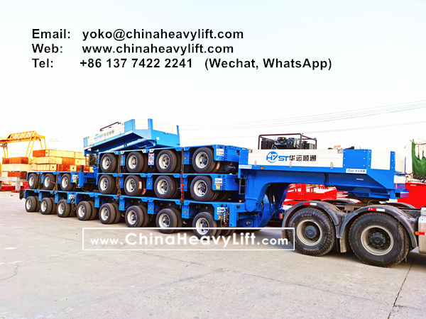 CHINA HEAVY LIFT manufacture hydraulic gooseneck and 19 axle lines heavy duty modular trailers hydraulic multi axles delivery from factory, www.chinaheavylift.com