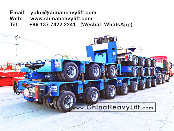 CHINA HEAVY LIFT manufacture hydraulic gooseneck and 19 axle lines heavy duty modular trailers hydraulic multi axles delivery from factory, www.chinaheavylift.com