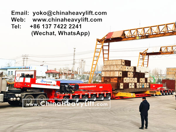 CHINA HEAVY LIFT Loading test 400 ton Drop Deck with Spread Loading Beam with Gooseneck and 13 axle lines Modular Trailer compatible Goldhofer THP/SL, www.chinaheavylift.com