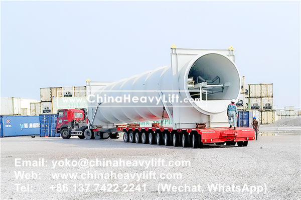 CHINA HEAVY LIFT manufacture 10 axle Extendable Hydraulic Lowbed Trailer for Wind Tower Section transportation in Haiphong Vietnam, www.chinaheavylift.com