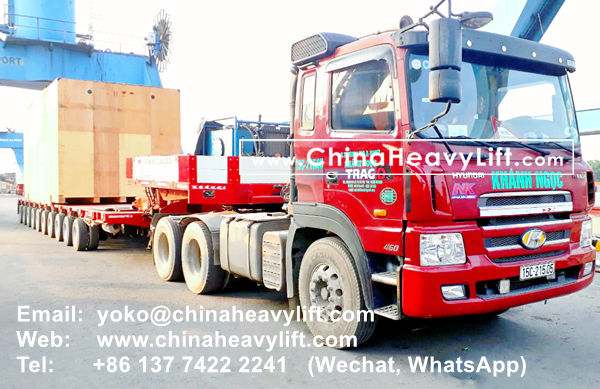 CHINA HEAVY LIFT manufacture 10 axle Extendable Hydraulic Lowbed Trailer for Wind Tower Section transportation in Haiphong Vietnam, www.chinaheavylift.com