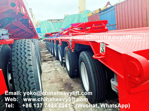 CHINA HEAVY LIFT manufacture 10 axle Hydraulic Lowbed Trailer for Wind Tower Section transportation in Haiphong Vietnam, www.chinaheavylift.com